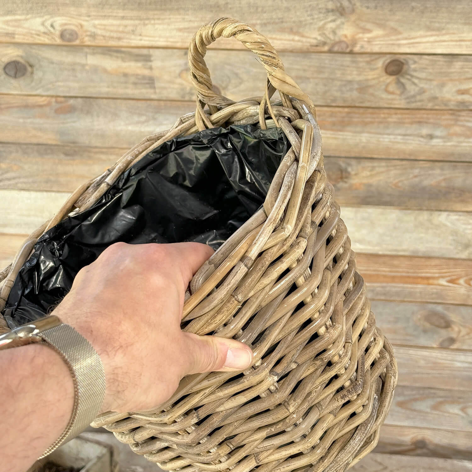 Übertopf aus Rattan (25 cm) "mit Griff"